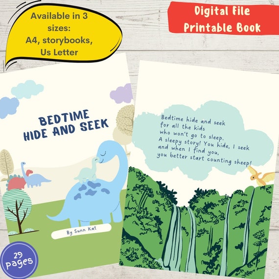 PRINTABLE BOOK for KIDS/ Bedtime Story/ Dinosaur Story/ Gift for children/ Instant Downlod/ Digital File/ Hide and Seek