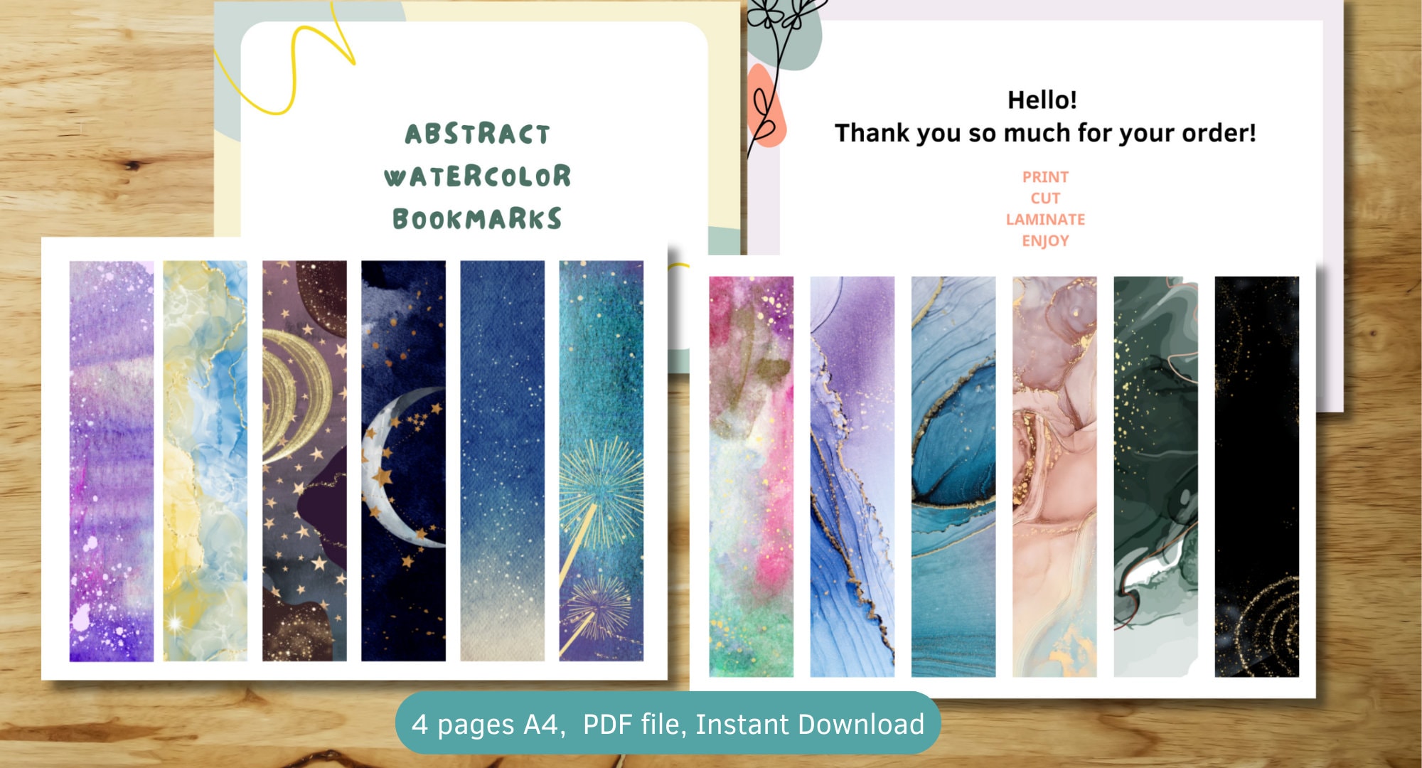 Printable Bookmarks, Set of 12 Watercolor Bookmarks, Abstract Design ...