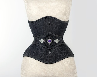 Black brocade gothic underbust corset