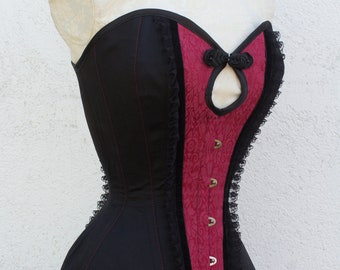 Red Brocade And Lace Overbust Corset