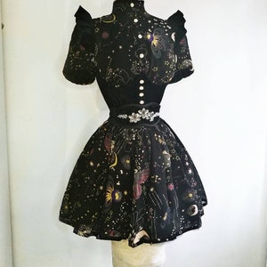 Starry night dress with velvet crop top and a belt