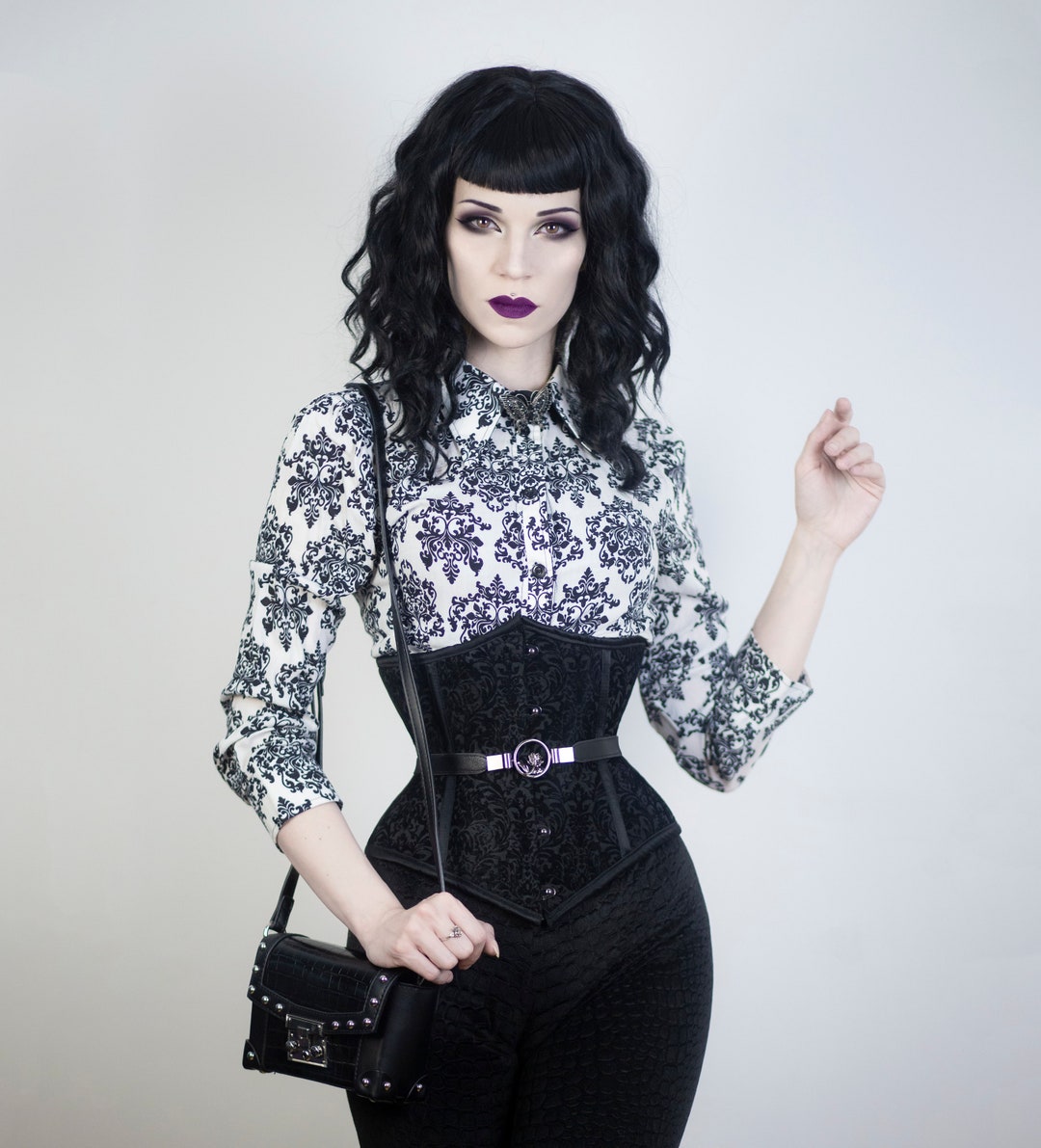 Lainani Black Velvet Underbust Corset with Strap