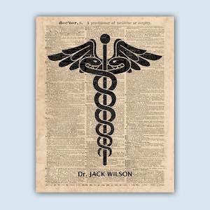 Gift For Doctor, Graduation Gift, Caduceus Medical Student Gift, Personalized Gift, Medical School Gift, Doctor Office Decor Caduceus Antiqued