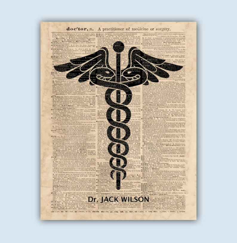 Gift For Doctor, Graduation Gift, Caduceus Medical Student Gift, Personalized Gift, Medical School Gift, Doctor Office Decor Caduceus Antiqued