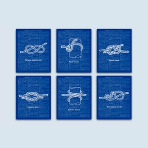 Nautical Knots, Sailing Gifts, Coastal Wall Art, Sailors Knots, Nautical Wall Decor, Set of 6 Prints.