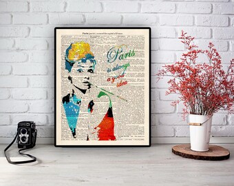 Audrey Hepburn Quote, French Wall Art, Paris Decor,