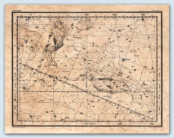 Stampa vintage della costellazione dei Pesci, arte astrologica