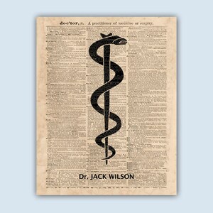 Gift For Doctor, Graduation Gift, Caduceus Medical Student Gift, Personalized Gift, Medical School Gift, Doctor Office Decor Asclepius Antiqued