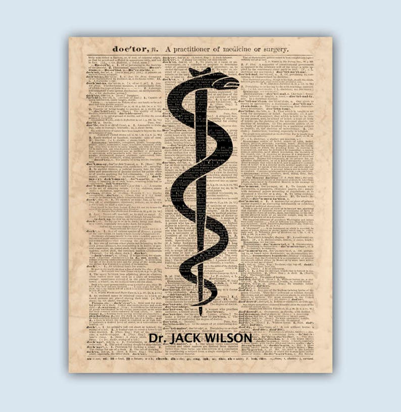 Gift For Doctor, Graduation Gift, Caduceus Medical Student Gift, Personalized Gift, Medical School Gift, Doctor Office Decor Asclepius Antiqued