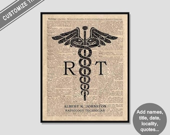 Personalized Radiology Technician Print, Vintage Dictionary Art