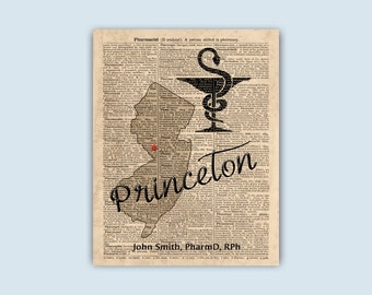 Pharmacist Gift, Princeton University, Pharmacy Personalized Print, Ph.D. Graduation, Pharmaceutical Cabinet decor,  New Jersey  Pharm-D
