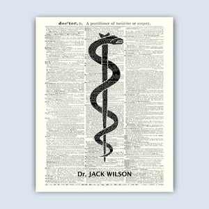 Gift For Doctor, Graduation Gift, Caduceus Medical Student Gift, Personalized Gift, Medical School Gift, Doctor Office Decor Asclepius Off White
