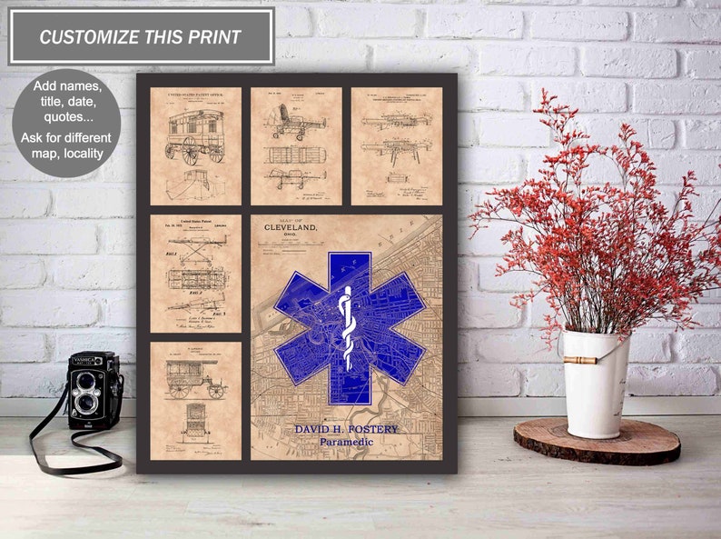 Personalized Paramedic Poster, Cleveland Map, EMT Graduation Gift - Etsy