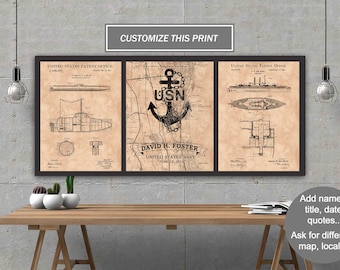 Poster personalizzato su tela per la laurea della Marina degli Stati Uniti, mappa dei laghi