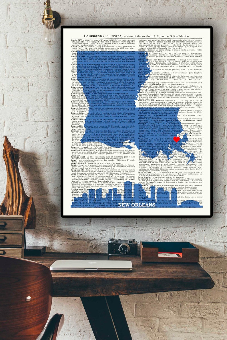 Louisiana Print Map New Orleans Skyline Wall Art New Etsy