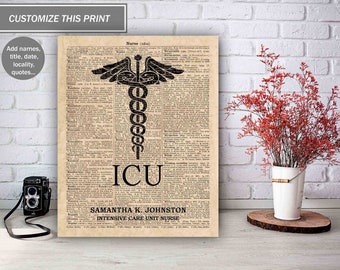 Personalized ICU Nurse Poster, Dictionary Art Print