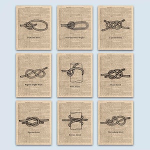 Sailing Gifts, Sailors Knots, Nautical Wall Decor, Nautical Knots, Coastal Wall Art, Set of 9 Prints