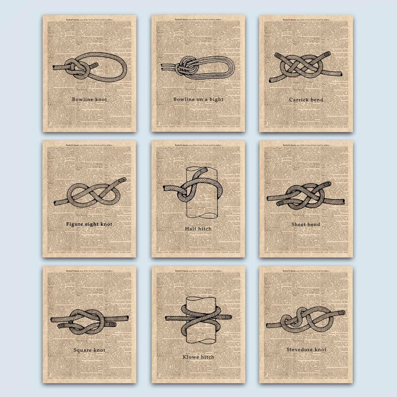 Sailing Gifts, Sailors Knots, Nautical Wall Decor, Nautical Knots, Coastal Wall Art, Set of 9