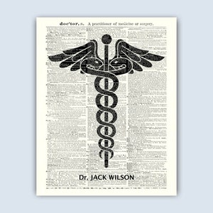 Gift For Doctor, Graduation Gift, Caduceus Medical Student Gift, Personalized Gift, Medical School Gift, Doctor Office Decor Caduceus Off White