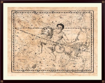Vintage Aquarius Constellation Art Print, Zodiac Astrology Gift