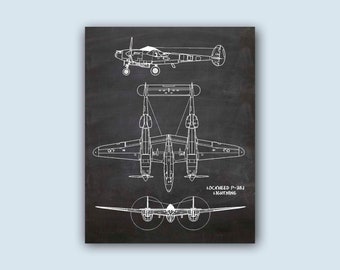 Aircraft Lockheed P-38J, Aviation Poster, Airplane Decor, Aviation Gifts, Aircraft Art