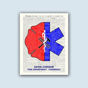 Fire Department, Paramedic, EMS, firefighter gift, PERSONALIZED Print, Graduation Gift, Firefighter EMT  appreciation gift, retirement gift