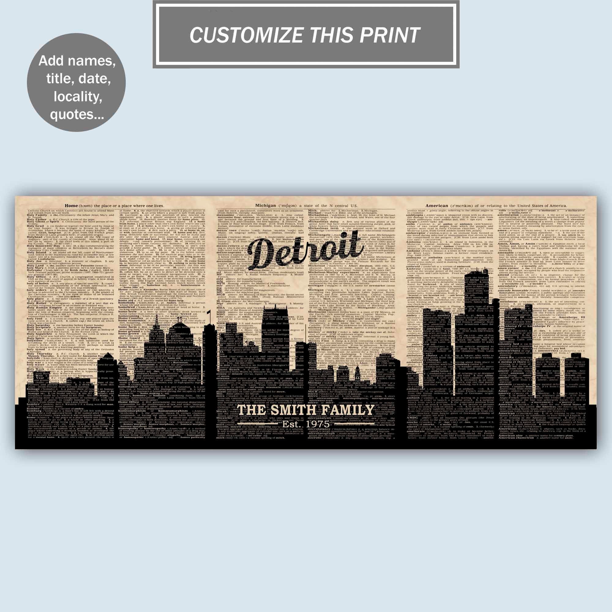 Detroit Skyline Dictionary Background Personalized for Sign - Etsy Australia