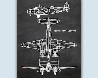 Aircraft Lockheed PV-1, Aviation Poster, Pilot Gifts, Aircraft Art, Airplane Decor, Aviation Gifts