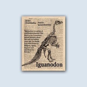 Impresión de Iguanodon, impresión de paleontología, decoración de fiesta de dinosaurios, cartel de niños, arte de pared de dinosaurio
