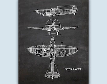 Aircraft Spitfire MK VB, Aviation Art, Airplane Decor, Aviation Gifts, Aircraft Art, Pilot Gifts