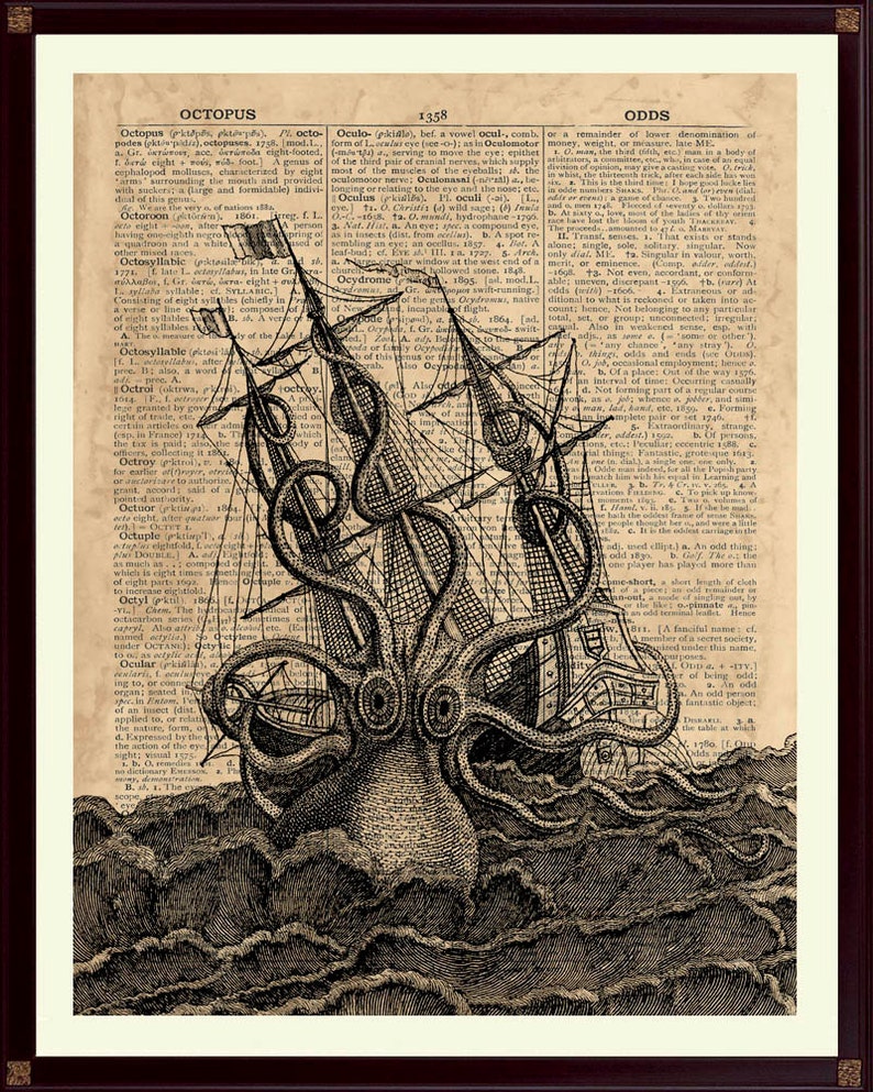Kraken Poster Octopus Print Kraken Print Nautical Decor,