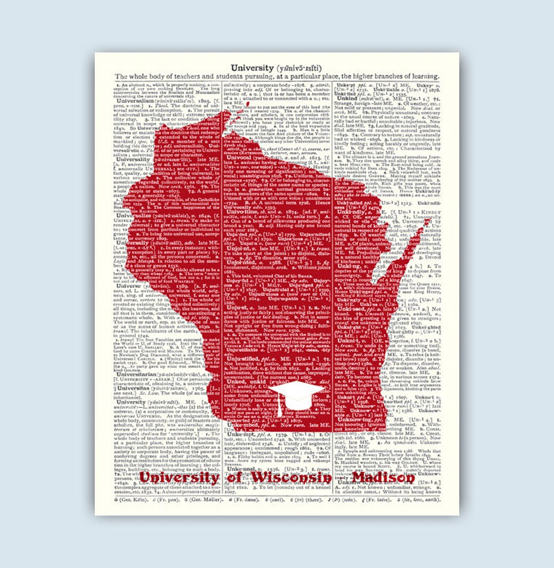 University Wisconsin Gifts Madison WI Map Personalized Wall Etsy