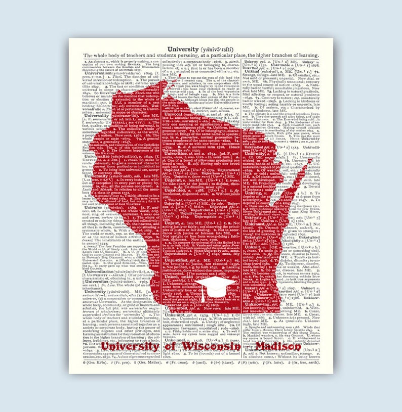 University Wisconsin Gifts Madison WI Map Personalized Wall Etsy
