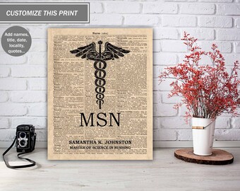 Master of Science in Nursing Personalized Poster, Nurse Wall Art, MSN Graduation Gift