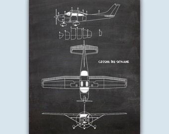 Aircraft Cessna 182 Skylane, Aviation Poster, Pilot Gifts, Airplane Decor, Aircraft Art