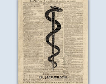 Personalized Doctor Print, Rod of Asclepius, Medical Graduation Gift