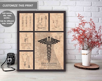Personalized Physician Assistant Print, Vintage Chicago Map, PA Graduation Gift