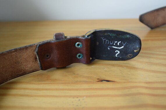 Brown Leather Belt with Cast Brass Buckle, Hand C… - image 4