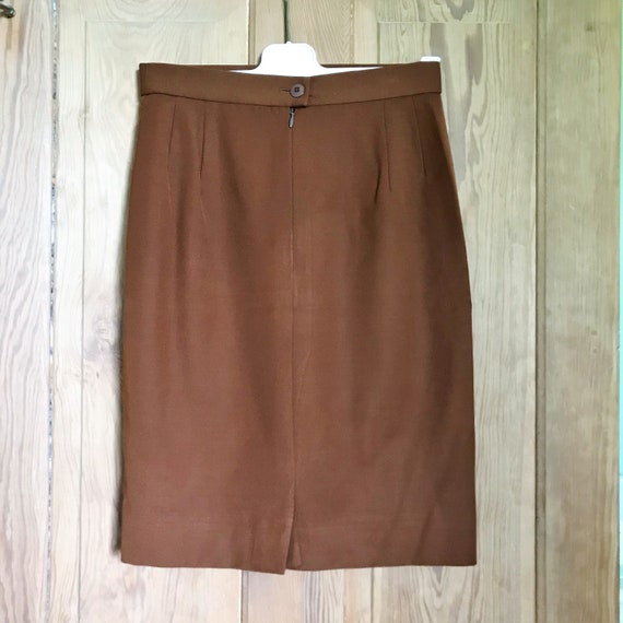 Vintage Escada Brown Wool Straight Skirt, 80's De… - image 2