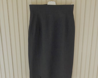 Vintage Escada Black Pencil Skirt, 80's Black Designer Skirt, Size S