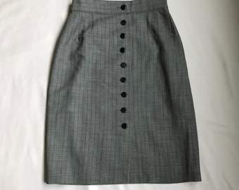 Vintage Escada Gray Pinstripe Wrap Pencil Skirt/80's Escada Gray Wrap Skirt Size M