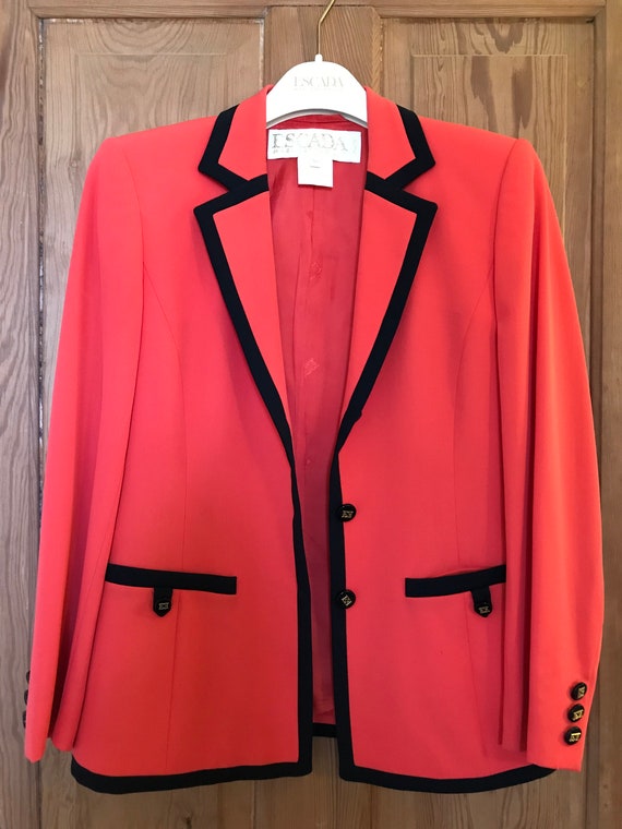 80's Escada Coral Blazer with Navy Trim, Fine Woo… - image 1