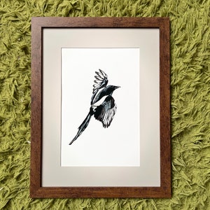 art d&#39;oiseau, pie, idées cadeaux, nouvelle maison, chanceux, art original, décoration de maison, noyau de chalet, impression d&#39;art, art encadré, décor, spirituel, noyau de gobelin