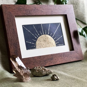 Sun art, celestial art, Boho, home decor, wall decor, sun and moon, sunset art, modern art, framed art, postable gift, gift ideas, 24k gold