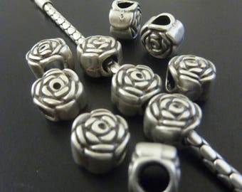 40 SPACER Rose 8mm Perlen Farbe antiksilber KUGELN Metallperlen #S296