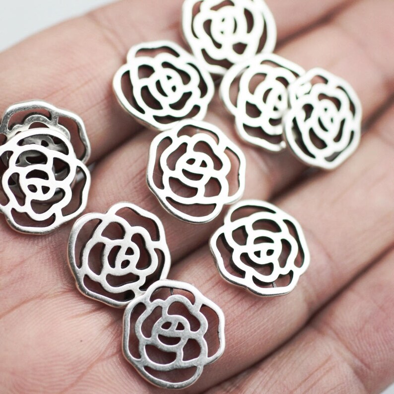 ZM76 10x Rose pendants Made in Europe Antique Silver Tone High Quality