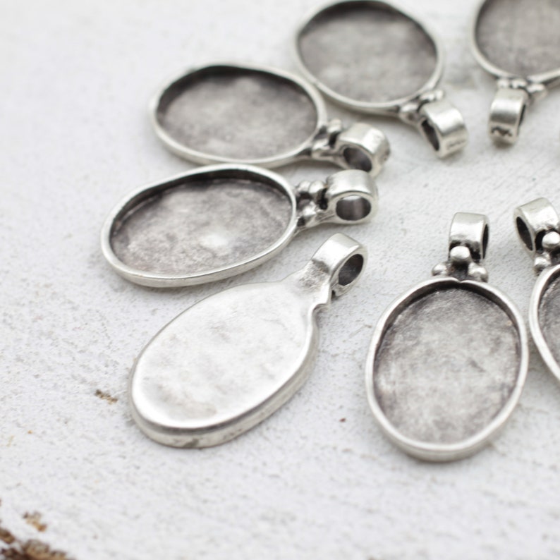 DIY Pendant Blank Bezel Base Setting Necklace Blank Mountings Antique Silver Plated zm640