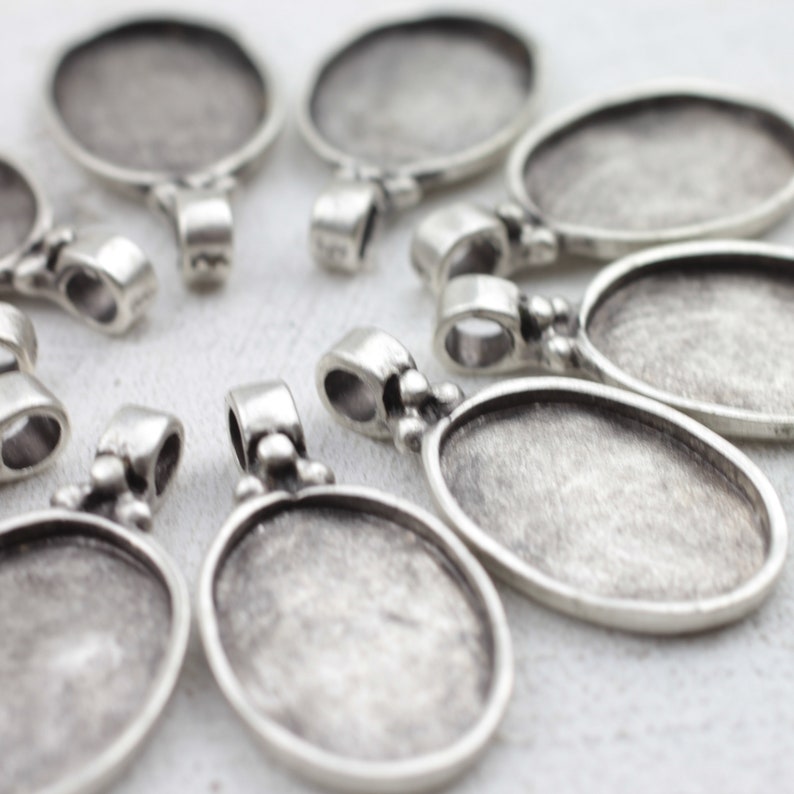 DIY Pendant Blank Bezel Base Setting Necklace Blank Mountings Antique Silver Plated zm640