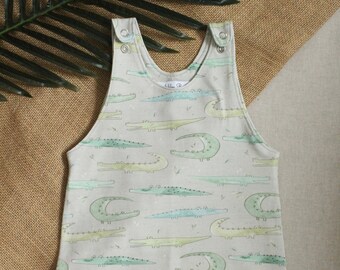 Crocodile Jungle Print Stretch Jersey Kurz Latzhose