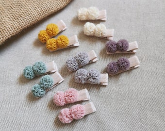Mini Pom Pom Haarspangen - Pastellfarben-Weg